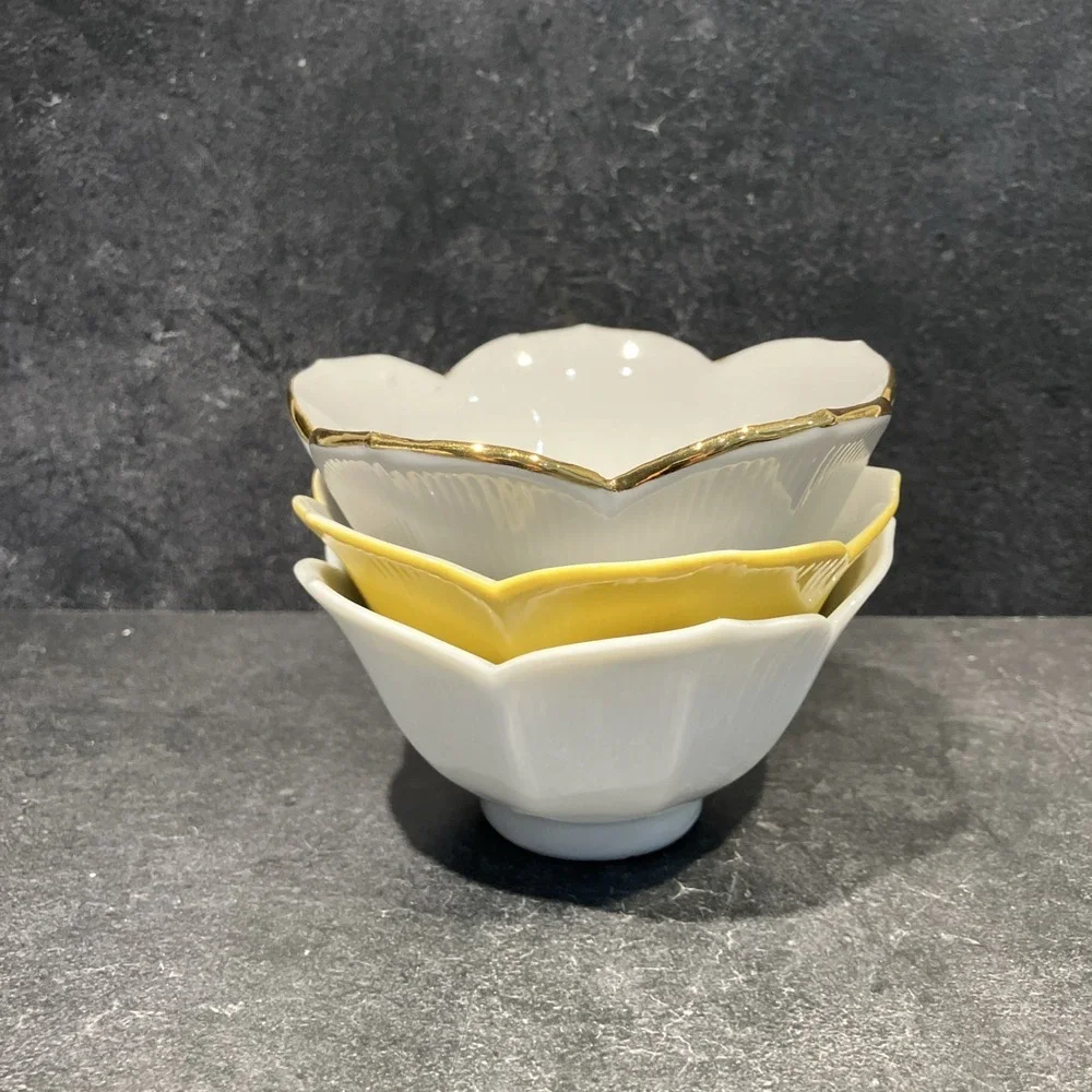 Pier 1 Lotus Flower Shaped Rice Cereal Potpourri Bowl Set of 3 Small